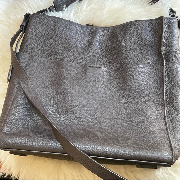 AllSaints Mast Pebbled Leather Tote Bag Brown - Picture 4 of 12